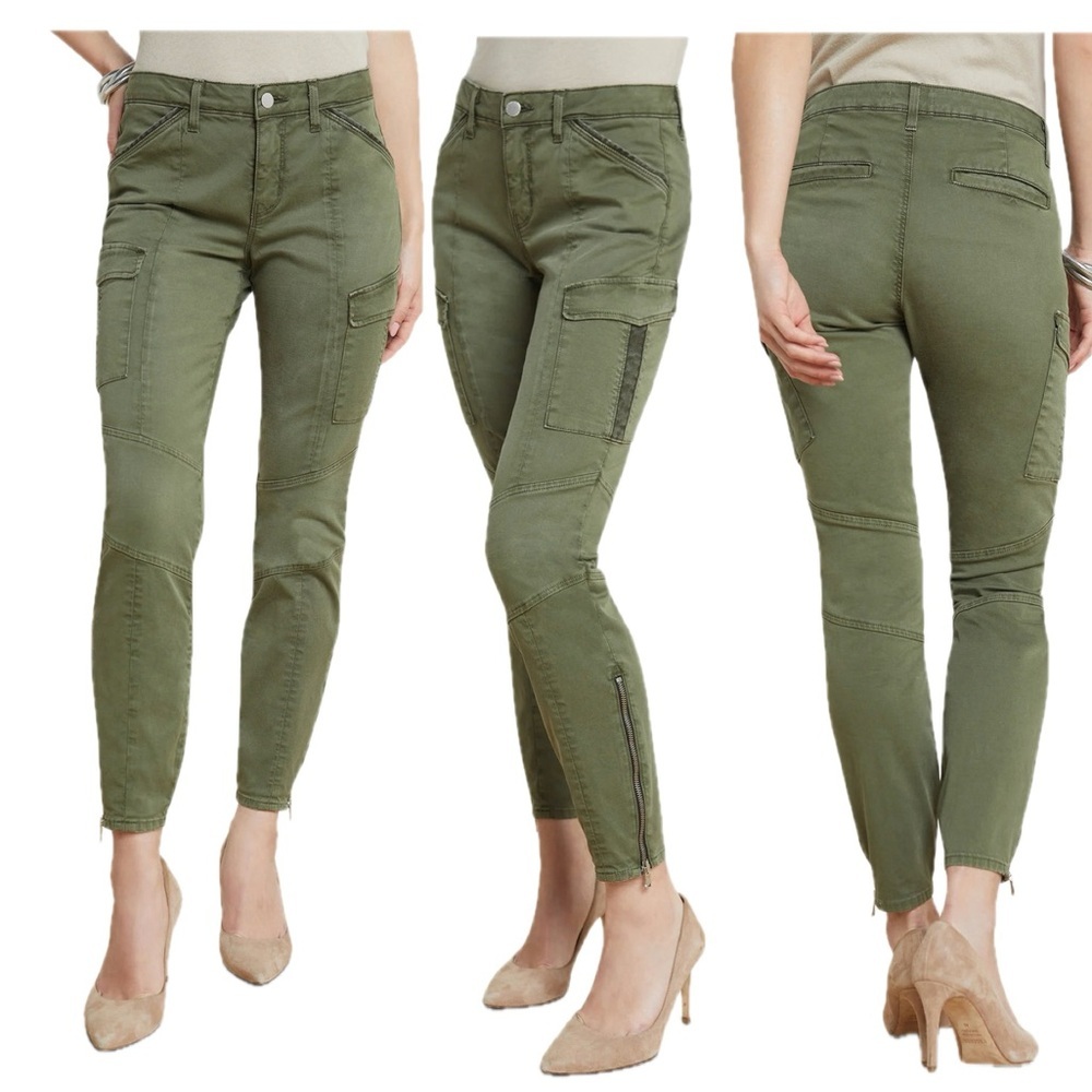 L'Agence Montgomery Brigade Olive green Skinny Cargo Pants zipp ankles 28